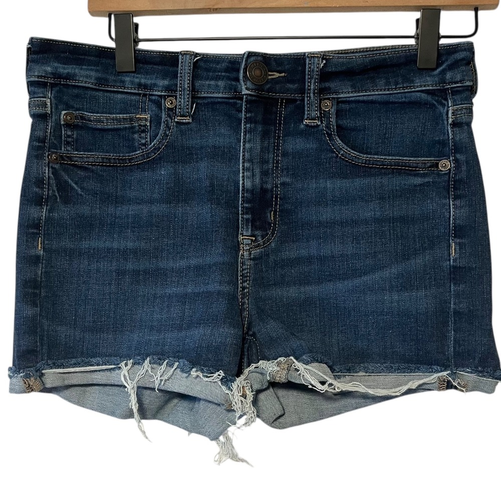 American Eagle Hi Rise Shortie Denim Jean Shorts Women's Sz 6‎ Distressed